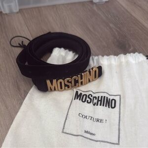 Moschino Black Belt with Gold Lettering
